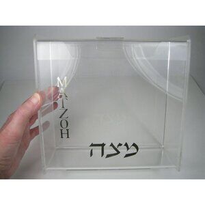 Matzoh Box Clear Acrylic Matzoh Box Gold Hebrew Lettering Flip Top Lid